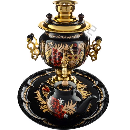 Самовар электрический 3 литра с худ. росписью «Хохлома гроздья ягод» формы «Овал» в наборе