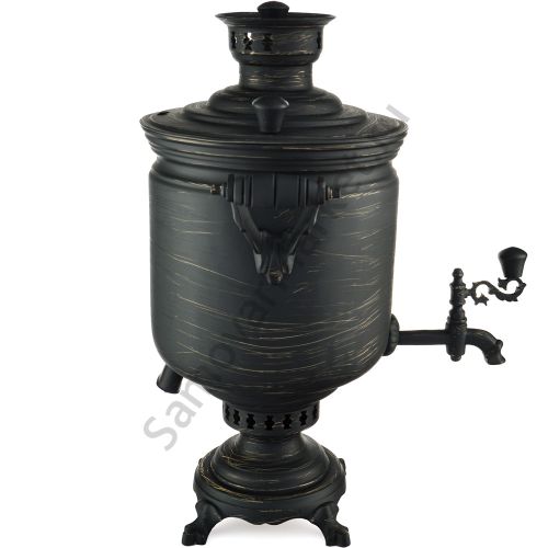 Самовар комбинированный 7 литров формы «Банка» литьё,  золотые нити в патине, категория «Эксклюзив»