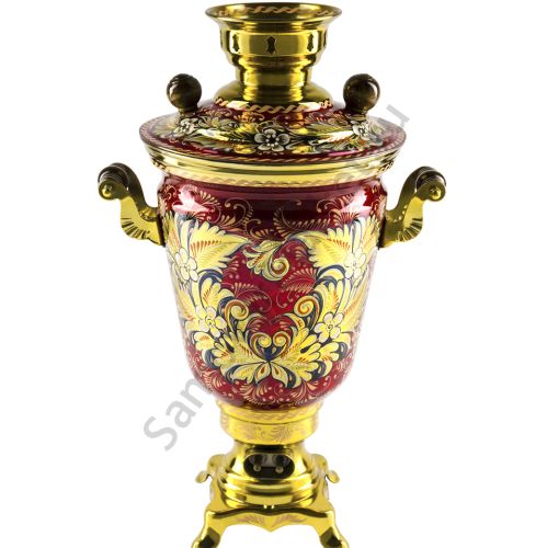 Самовар электрический 4 литра с художественной росписью «Кудрина красная» формы «Рюмка»