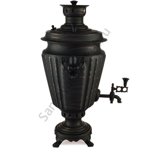 Самовар на дровах 7 литров формы «Рюмка гранная», золотые нити в патине