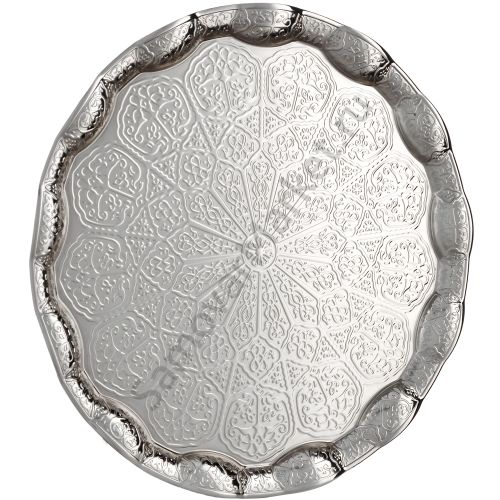 Поднос для самовара круглый, рельефный, серебристый