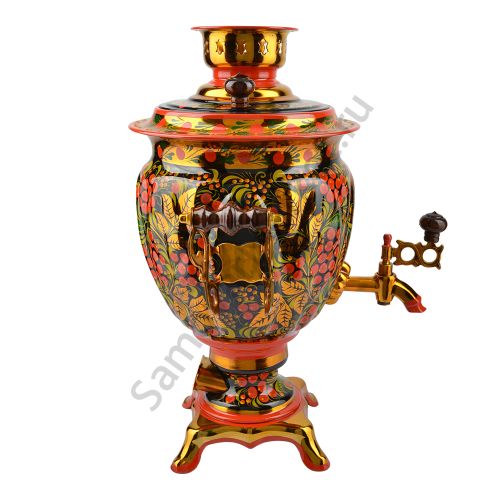 Самовар электрический 3 литра с художественной росписью «Рябина в зелени» формы «Жёлудь»