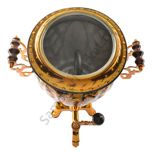 Самовар электрический 3 литра с художественной росписью «Кудрина золото на чёрном» формы «Жёлудь»