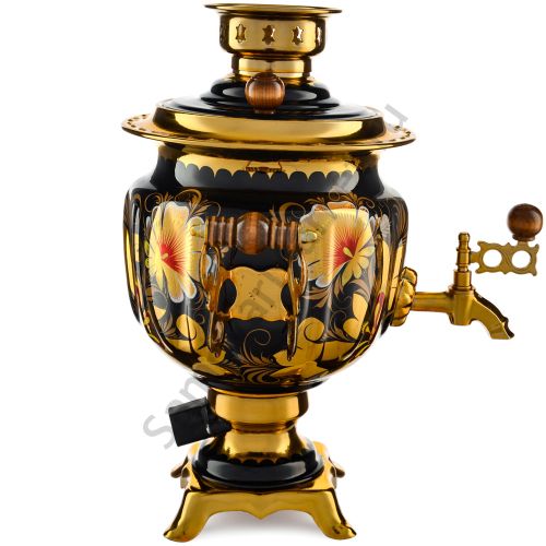 Самовар электрический 3 литра с художественной росписью «Кудрина чёрная» формы «Овал»