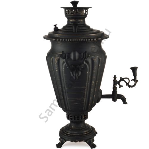 Самовар антикварный на дровах 5 литров формы «Рюмка гранная» ТПТ, золотые нити в патине