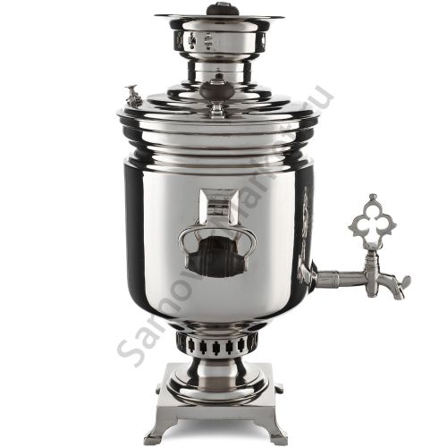 Самовар антикварный на дровах 5 литров формы «Банка» Баташева с медалями, висячие ручки, серебристый