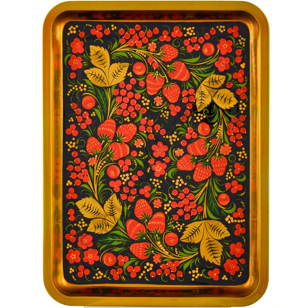 Поднос для самовара прямоугольный с художественной росписью «Хохлома с ягодами в зелени» Поднос для самовара прямоугольный с художественной росписью «Хохлома с ягодами в зелени»
