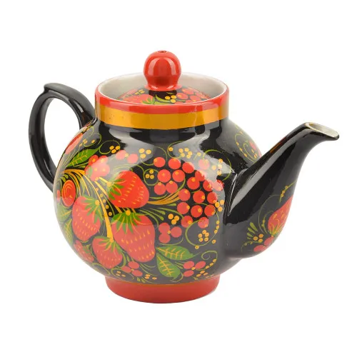 Чайник заварочный для самовара с художественной росписью «Хохлома с ягодами в зелени» 