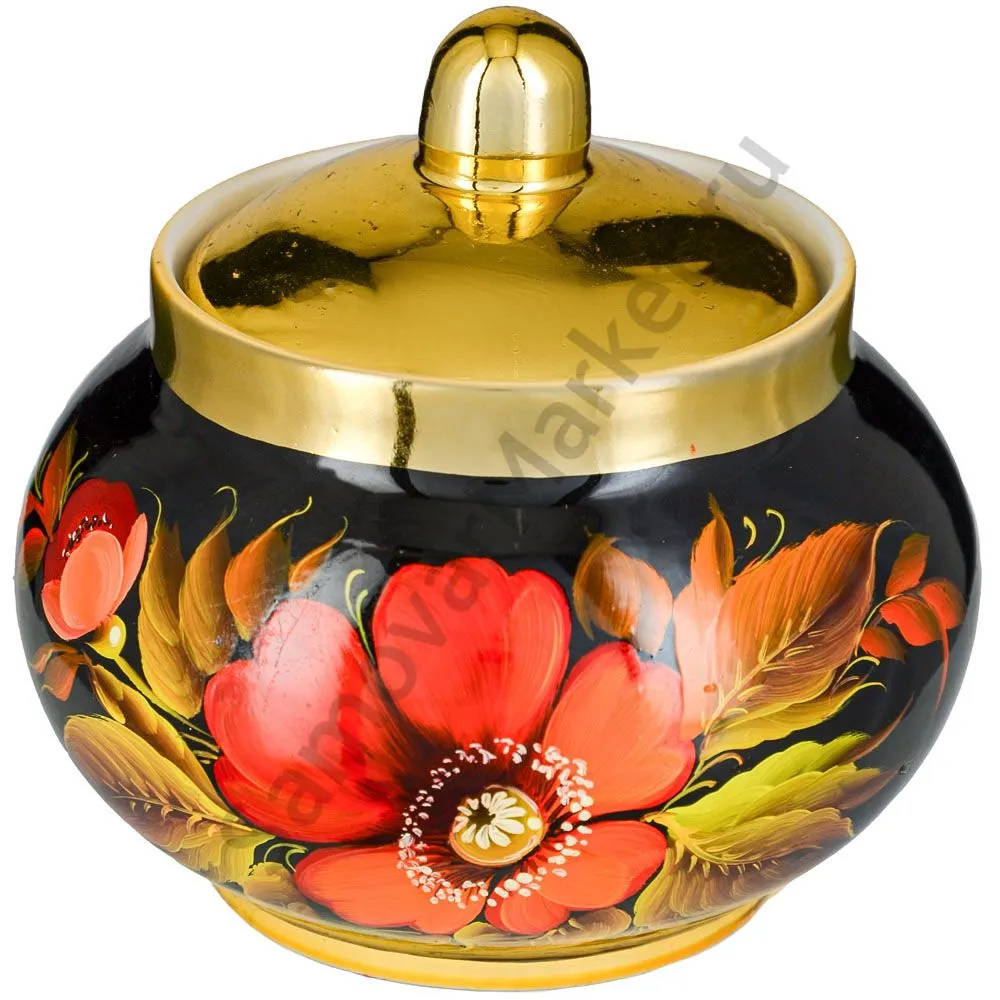 Сахарница с художественной росписью «Маки на чёрном» Сахарница с художественной росписью «Маки на чёрном»