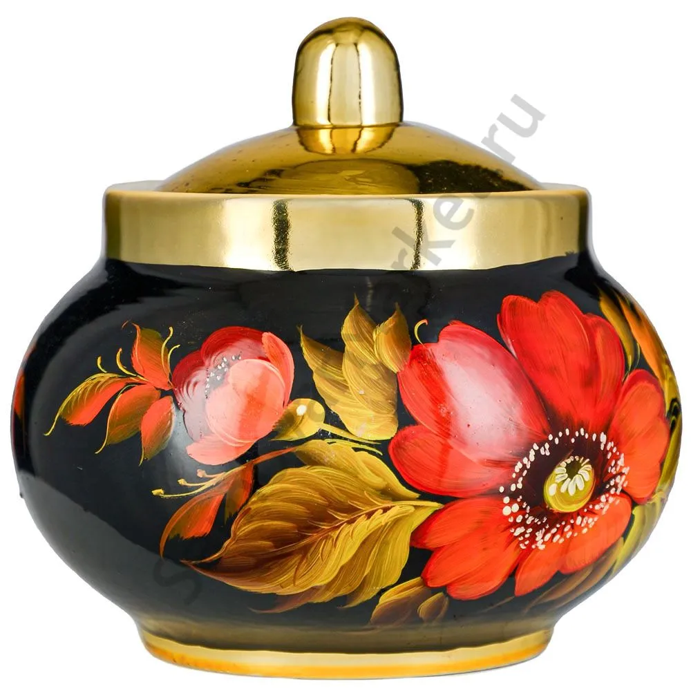 Сахарница с художественной росписью «Маки на чёрном»