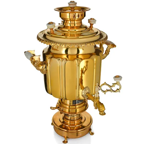 Самовар антикварный жаровой на спирте 5,5 литров формы «Банка гранная» Тейле, золотой 