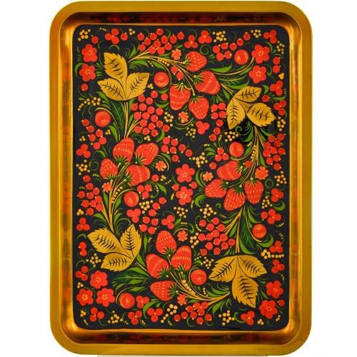 Поднос для самовара прямоугольный с художественной росписью «Хохлома с ягодами в зелени» Поднос для самовара прямоугольный с художественной росписью «Хохлома с ягодами в зелени»