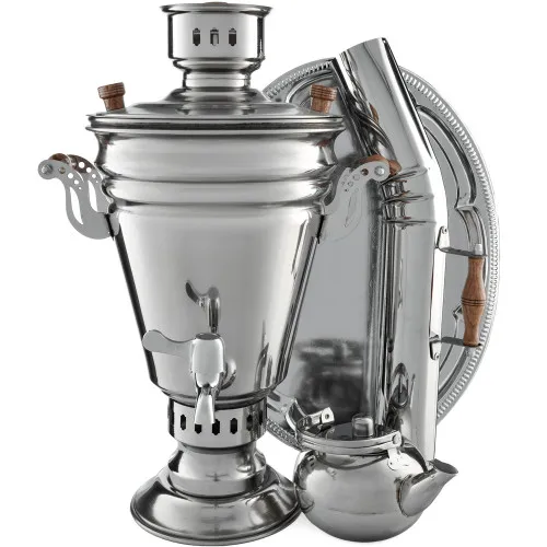 Самовар на дровах из нержавейки 5 литров формы «Конус» в наборе из 4 предметов ( труба в подарок)