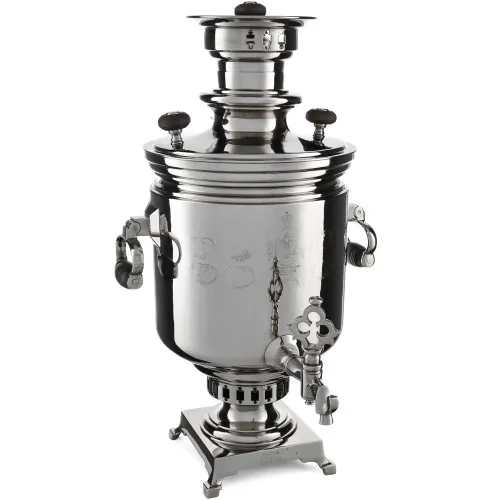 Самовар антикварный комбинированный 6 л. формы «Банка» Баташевых с медалями, с трубой, серебристый