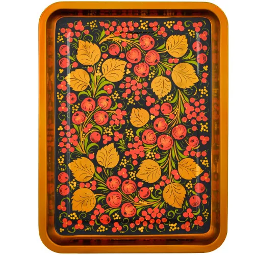 Поднос для самовара прямоугольный с художественной росписью «Хохлома с яблочками» Поднос для самовара прямоугольный с художественной росписью «Хохлома с яблочками»