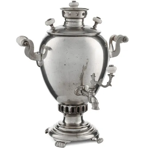 Самовар антикварный на дровах «Эгоист» 1,5 литра формы «Яйцо» Маликова, с трубой, серебристый