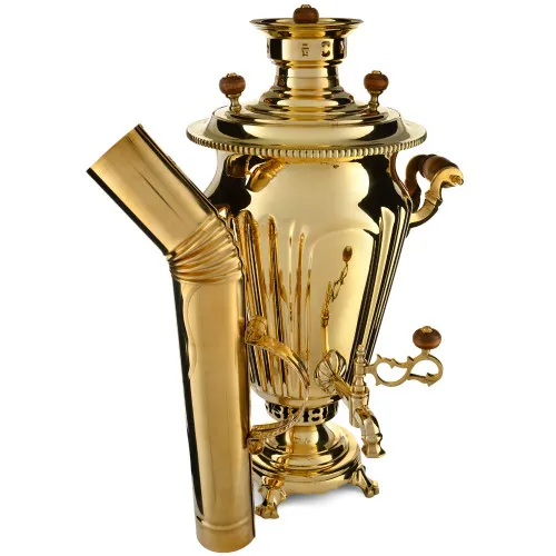 Самовар антикварный на дровах 7,5 литров формы «Рюмка» ТПТ, с трубой, золотой