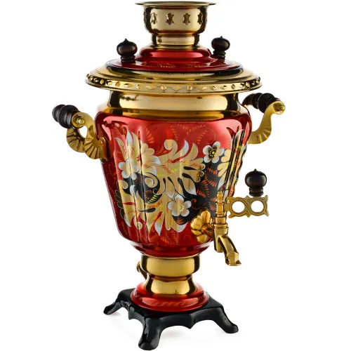 Самовар электрический 3 литра с художественной росписью «Кудрина красная» формы «Рюмка» Самовар электрический 3 литра с художественной росписью «Кудрина красная» формы «Рюмка»