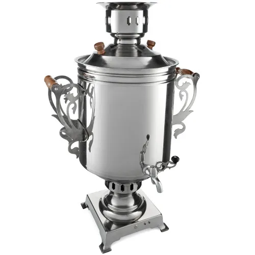 Буфетный самовар электрический 45 литров формы «Банка» с трубой, нержавеющая сталь, серебристый 