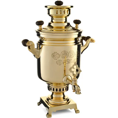 Самовар антикварный на дровах 3 литра формы «Банка» В.С. Баташева с медалями, золотой Самовар антикварный на дровах 3 литра формы «Банка» В.С. Баташева с медалями, золотой