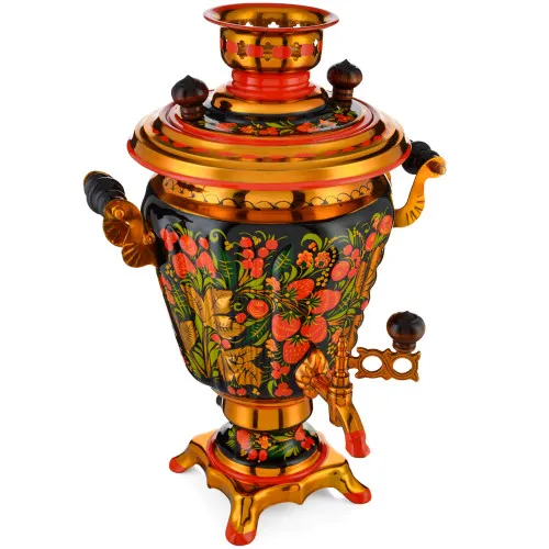 Самовар электрический 3 литра с художественной росписью «Хохлома с ягодами в зелени» формы «Рюмка»