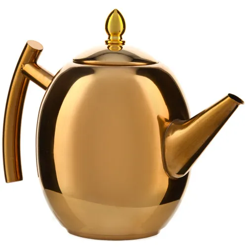 Чайник заварочный 1 литр овальный, нержавеющая сталь, золотой Чайник заварочный 1 литр овальный, нержавеющая сталь, золотой