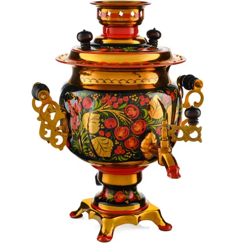 Самовар электрический 3 литра с художественной росписью «Хохлома с яблочками» формы «Овал»