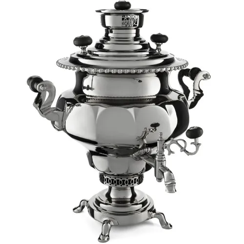 Самовар антикварный на дровах 7,5 литров формы «Ваза гранная» Н.А. Воронцова, с трубой, серебристый Самовар антикварный на дровах 7,5 литров формы «Ваза гранная» Н.А. Воронцова, с трубой, серебристый