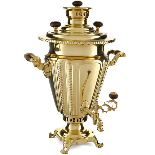 Самовар антикварный комбинированный 5,5 литров формы «Рюмка гранная» Баташева, золотой Самовар антикварный комбинированный 5,5 литров формы «Рюмка гранная» Баташева, золотой