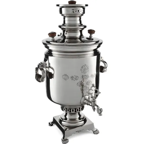 Самовар антикварный на дровах 7,5 литров формы «Банка» Н.И. Баташева с медалями, серебристый 