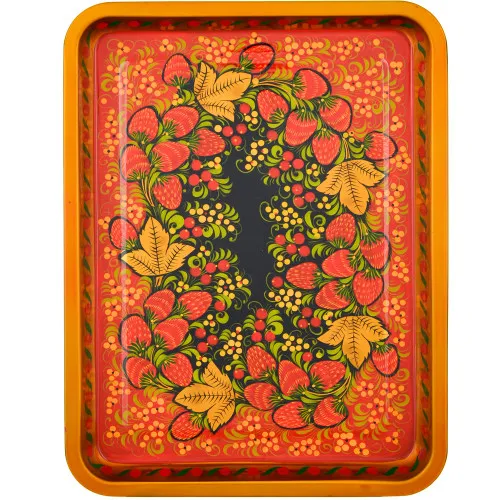 Поднос для самовара прямоугольный с художественной росписью «Клубника в зелени №2 на красном» Поднос для самовара прямоугольный с художественной росписью «Клубника в зелени №2 на красном»