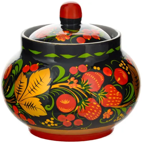 Сахарница с художественной росписью «Хохлома с ягодами в зелени» Сахарница с художественной росписью «Хохлома с ягодами в зелени»