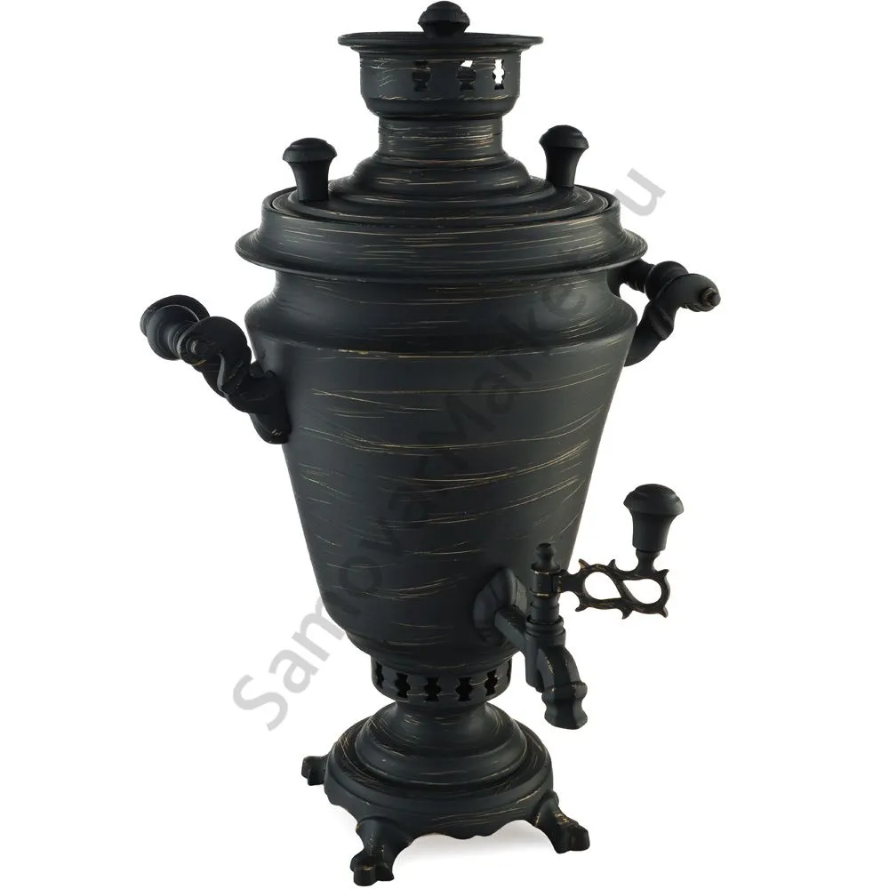 Самовар на дровах 5 литров формы «Рюмка», золотые нити в патине, литьё, категория «Эксклюзив» 