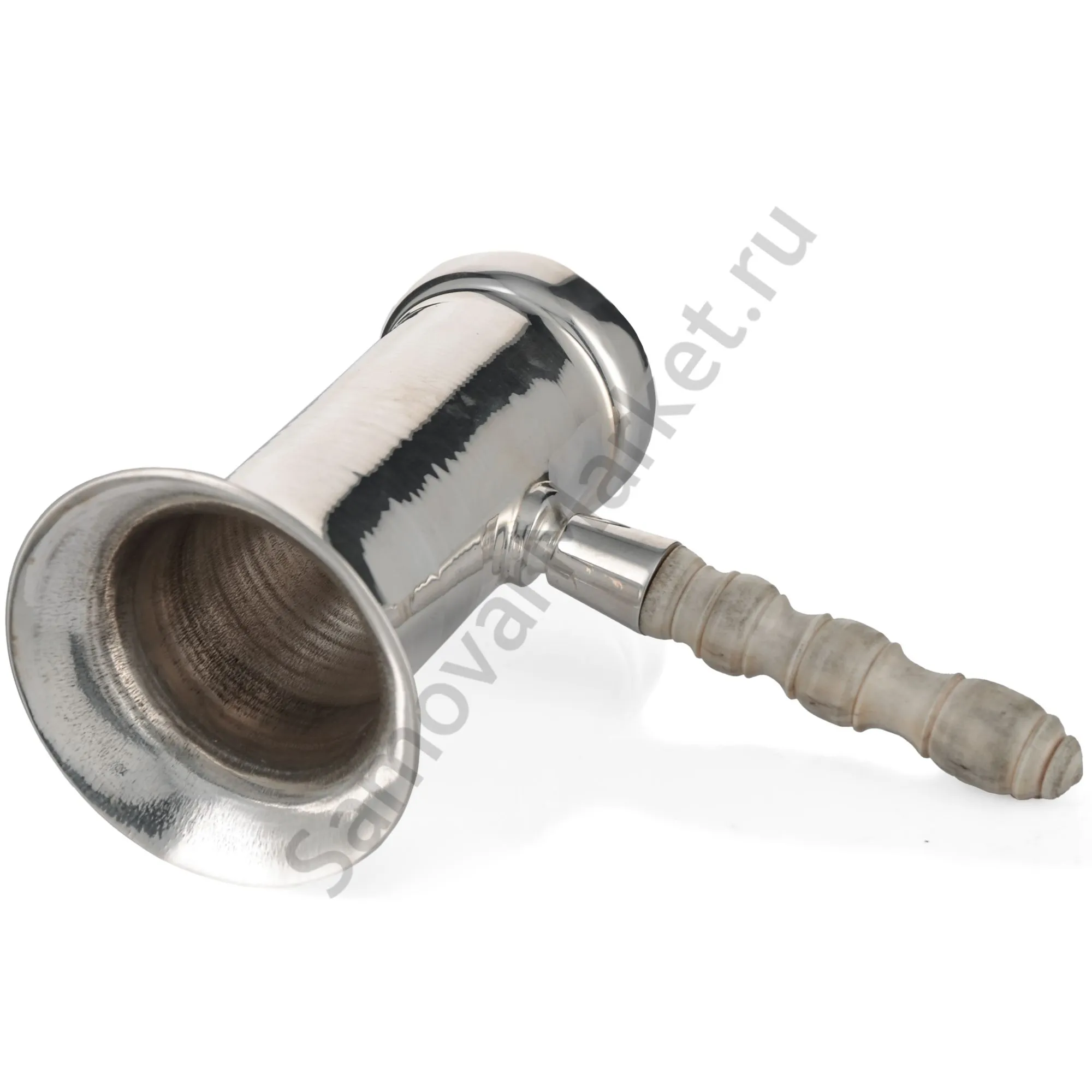 Самовар антикварный на дровах 1,1 литра формы «Рюмка» Романов,с трубой,фурнитура кость,посеребрённый