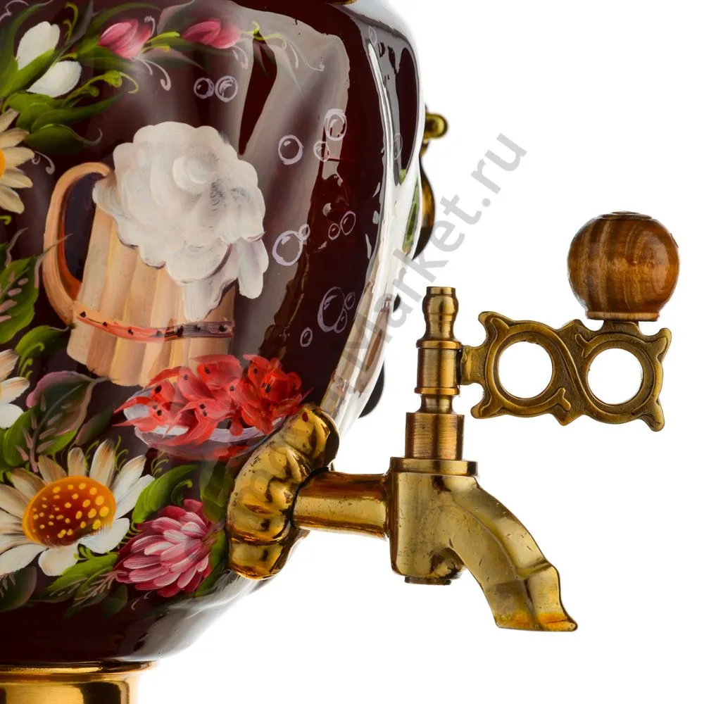 Самовар электрический 3 литра формы «Жёлудь» с худ.росписью «Баня» в наборе с подносом Самовар электрический 3 литра формы «Жёлудь» с худ.росписью «Баня» в наборе с подносом