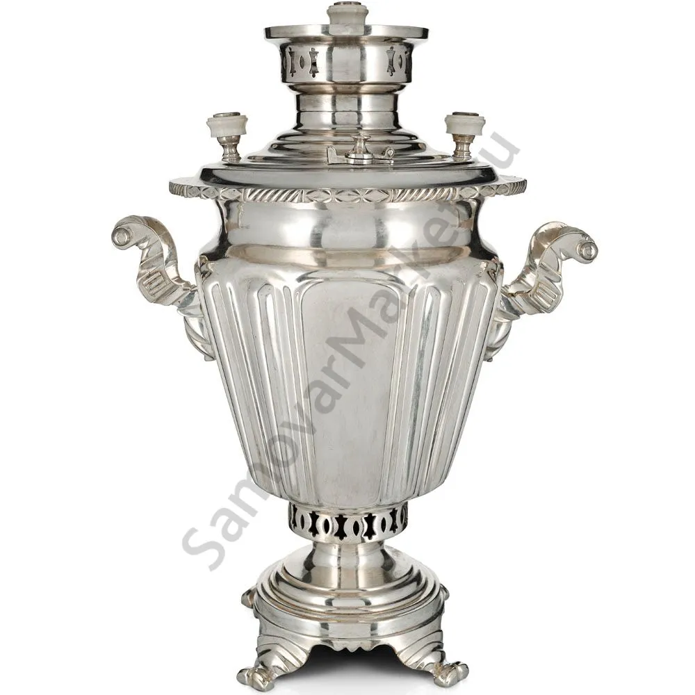 Самовар антикварный на дровах 4 литра формы «Рюмка» Шапошникова, фурнитура кость,посеребрённый Самовар антикварный на дровах 4 литра формы «Рюмка» Шапошникова, фурнитура кость,посеребрённый