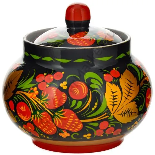 Сахарница с художественной росписью «Хохлома с ягодами в зелени» Сахарница с художественной росписью «Хохлома с ягодами в зелени»