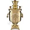 Самовар антикварный на дровах 6,5 литров формы «Банка» Н.И. Баташевах с медалями, золотистый Самовар антикварный на дровах 6,5 литров формы «Банка» Н.И. Баташевах с медалями, золотистый