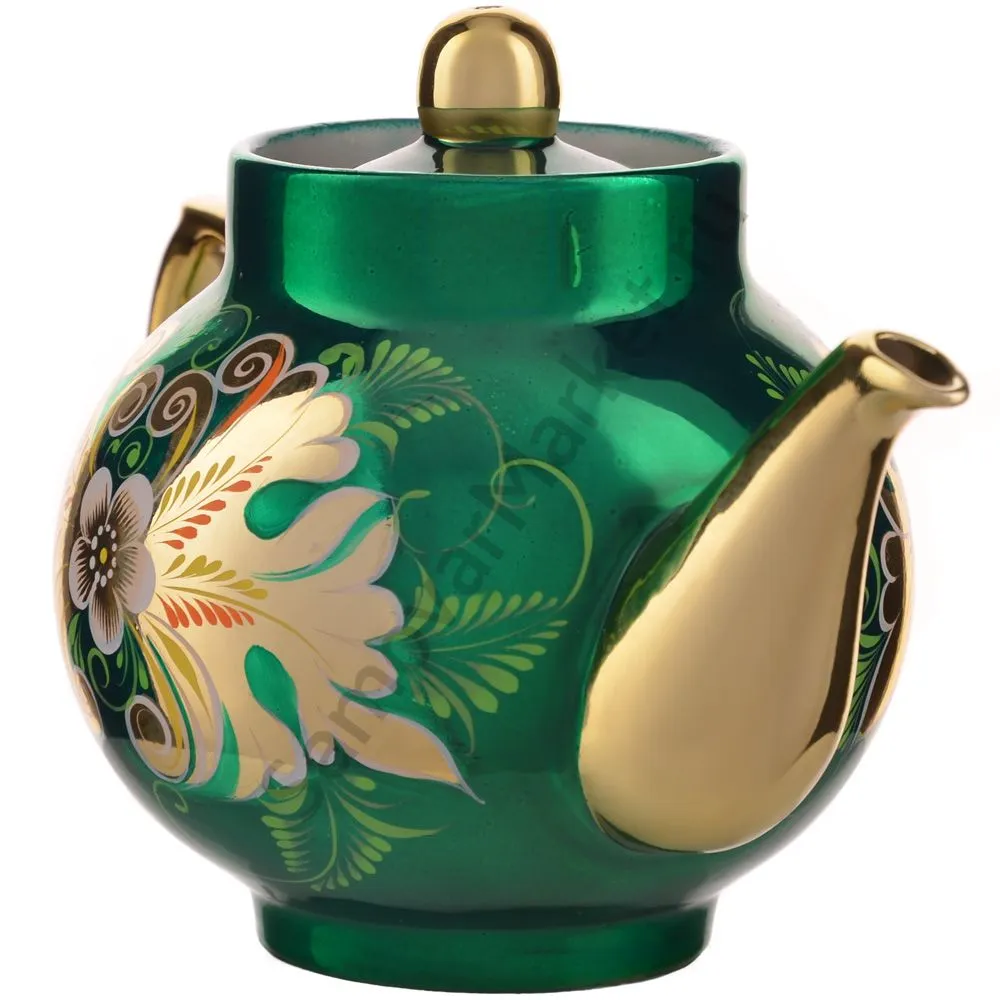 Чайник заварочный для самовара с художественной росписью «Кудрина зелёная» Чайник заварочный для самовара с художественной росписью «Кудрина зелёная»
