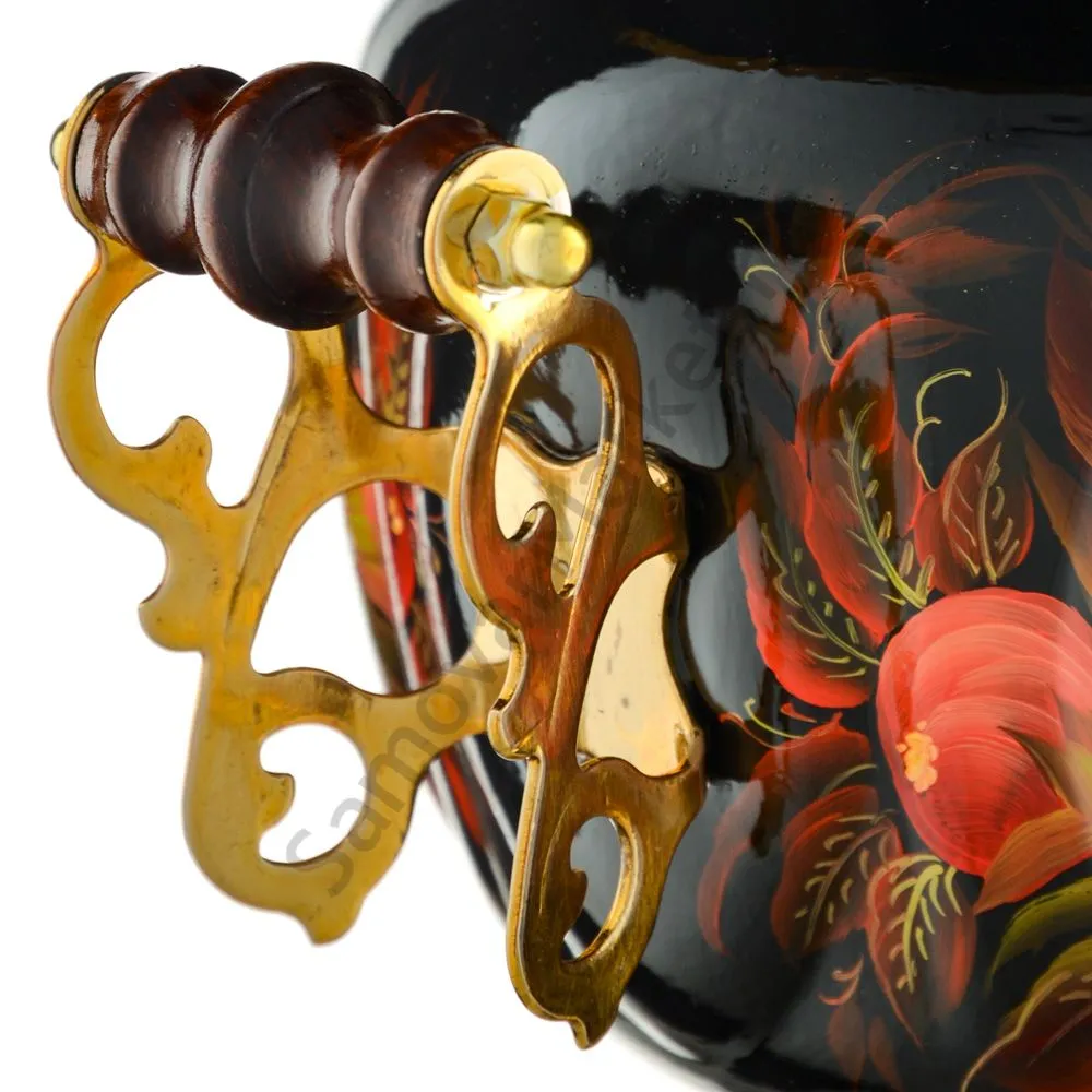 Самовар электрический 3 литра с автоотключением, худ. росписью «Маки на чёрном» формы «Овал» Самовар электрический 3 литра с автоотключением, худ. росписью «Маки на чёрном» формы «Овал»