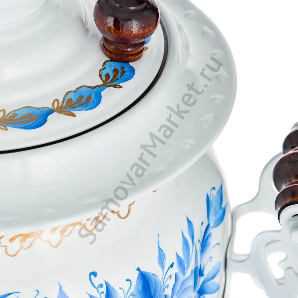 Самовар электрический 3 л с автоотключением, худ.росписью «Гжель с цветами» формы «Овал» Самовар электрический 3 л с автоотключением, худ.росписью «Гжель с цветами» формы «Овал»