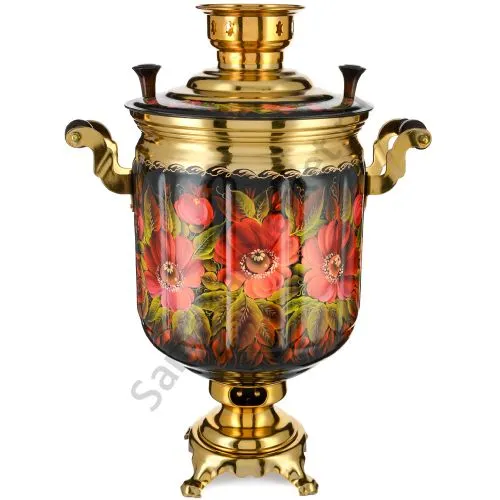 Самовар электрический 10 литров с художественной росписью «Маки на чёрном» формы «Банка»