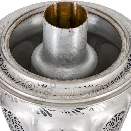 Самовар антикварный комбинированн 4л. формы «Рюмка гранная»Кольчугино,с трубой, травление по никелю