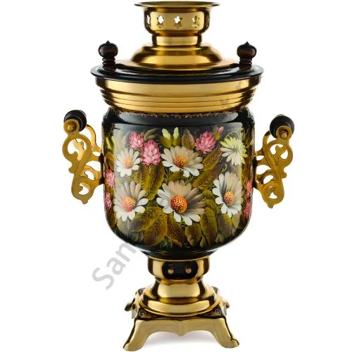 Самовар электрический 3 л с автоотключением, худ.росписью «Ромашки с клевером» формы «Банка»