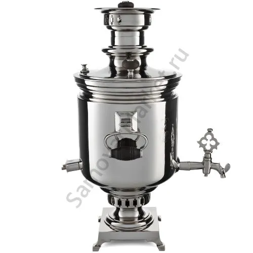 Самовар антикварный комбинированный 6 л. формы «Банка» Баташевых с медалями, с трубой, серебристый