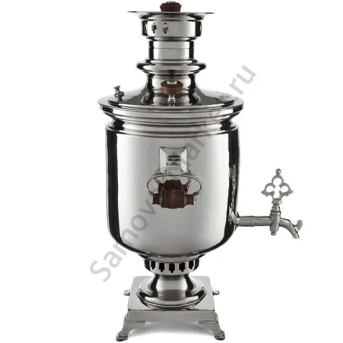 Самовар антикварный на дровах 6,5 литров формы «Банка» Н.И. Баташева с медалями, серебристый