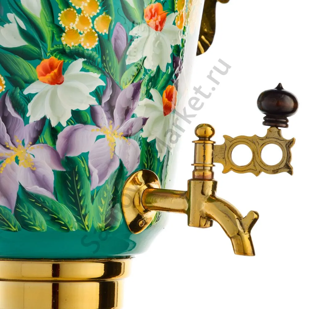 Самовар электрический 4 л.в наборе из 4 предметов с худ.росписью «Нарциссы на зелёном в золоте» Самовар электрический 4 л.в наборе из 4 предметов с худ.росписью «Нарциссы на зелёном в золоте»