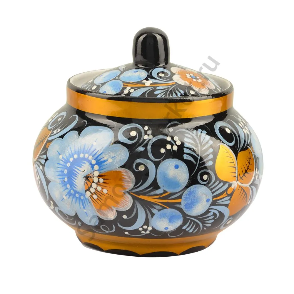 Сахарница с художественной росписью «Голубые цветы»  Сахарница с художественной росписью «Голубые цветы»