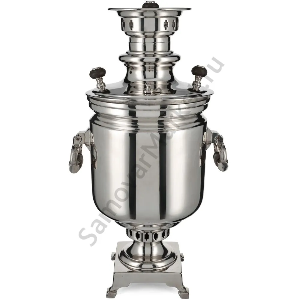 Самовар антикварный на дровах 5 литров формы «Банка» Баташева с медалями, серебристый Самовар антикварный на дровах 5 литров формы «Банка» Баташева с медалями, серебристый