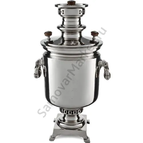 Самовар антикварный на дровах 7,5 литров формы «Банка» Н.И. Баташева с медалями, серебристый 